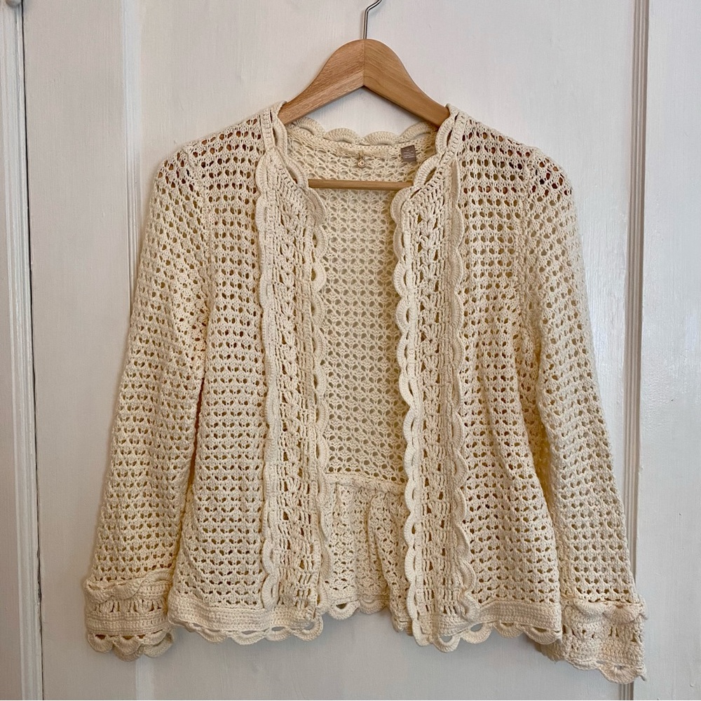 Anthropologie Knitted & Knotted Cream 100% Cotton Cardigan M